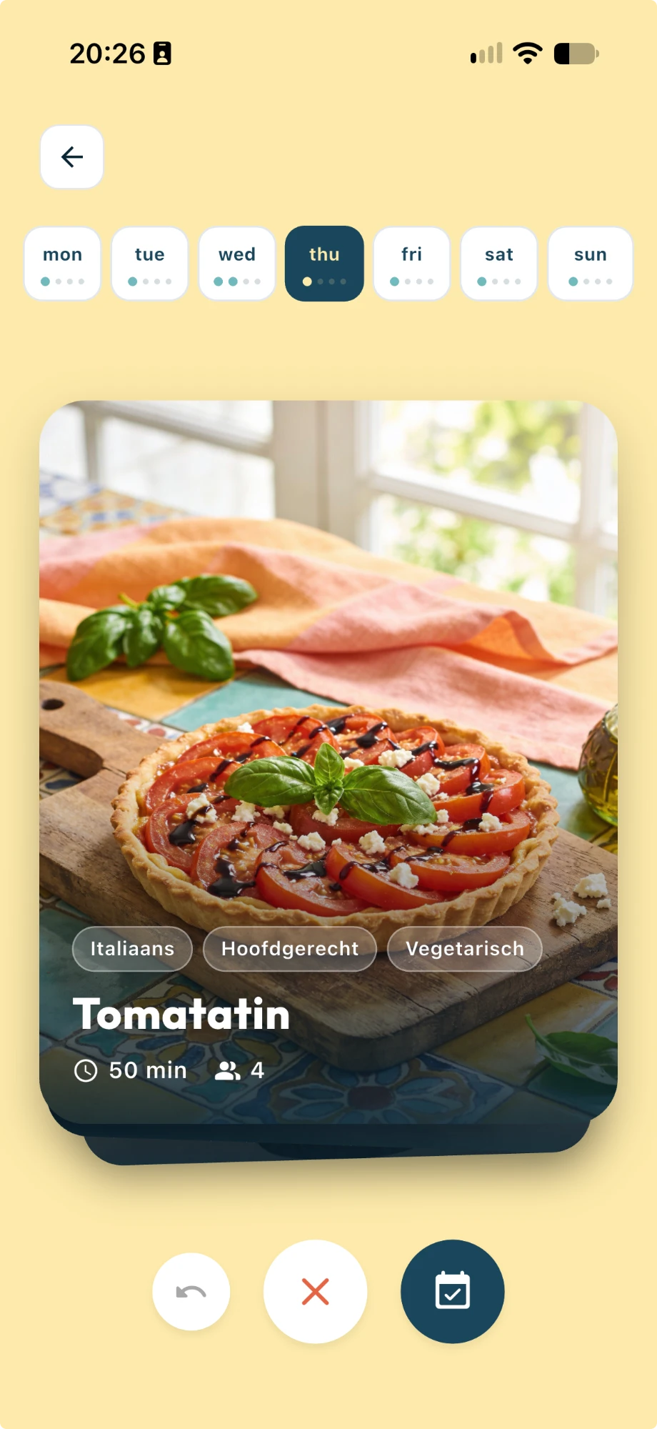 Swiping through recipe ideas for each day