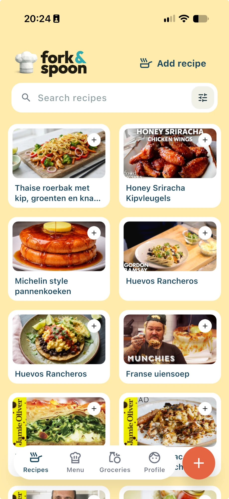 Your recipe library in Fork & Spoon