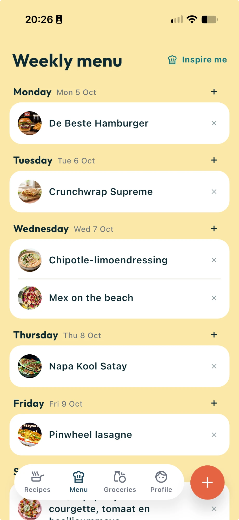 Your weekly menu