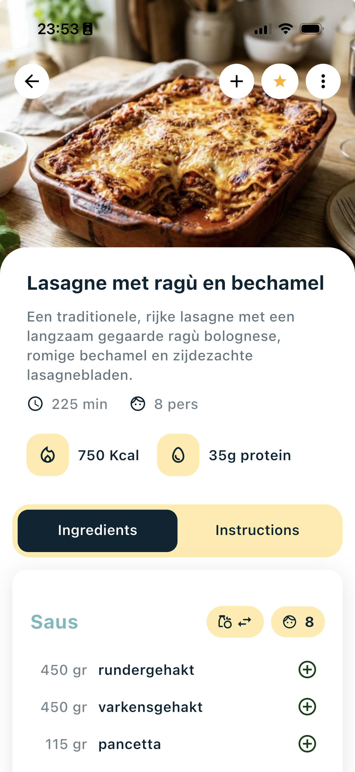 A recipe page with ingredients and instructions