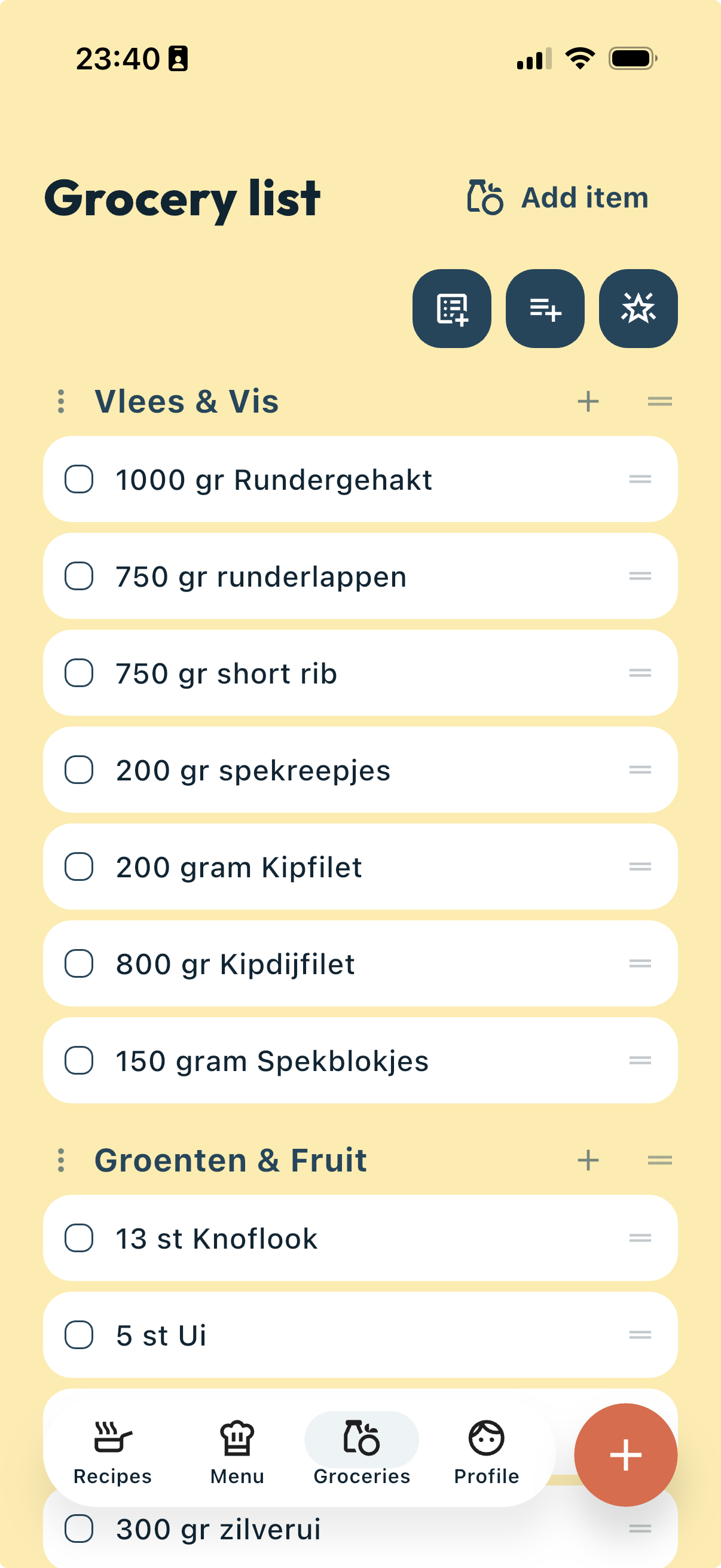 An aisle-sorted grocery list